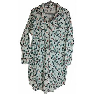 Lands end womens large flannel pajama night gown green winter trees wild life